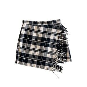 ANTONIO MELANI Plaid Fringe Mini Skirt Black White – Size 2